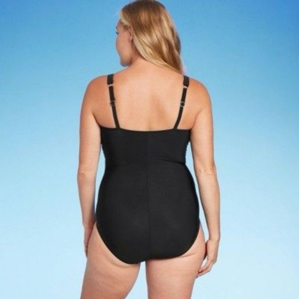 Aqua Green Black Waist Tie One Piece Swimsuit Vacation Beach Resortwear - Picture 8 of 15
